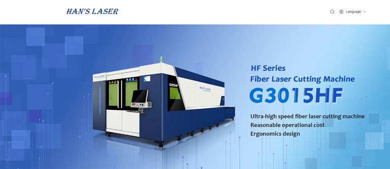 Han's Laser homepage showcasing advanced laser technology and machinery